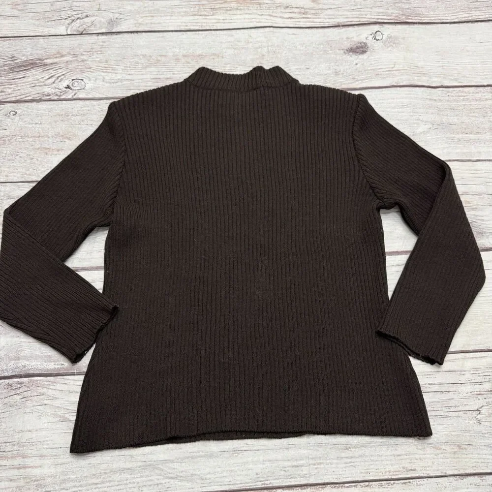 St John Sport by Marie Gray Ribbed Mock Neck Sweater Brown 1/4 Zip Size Large